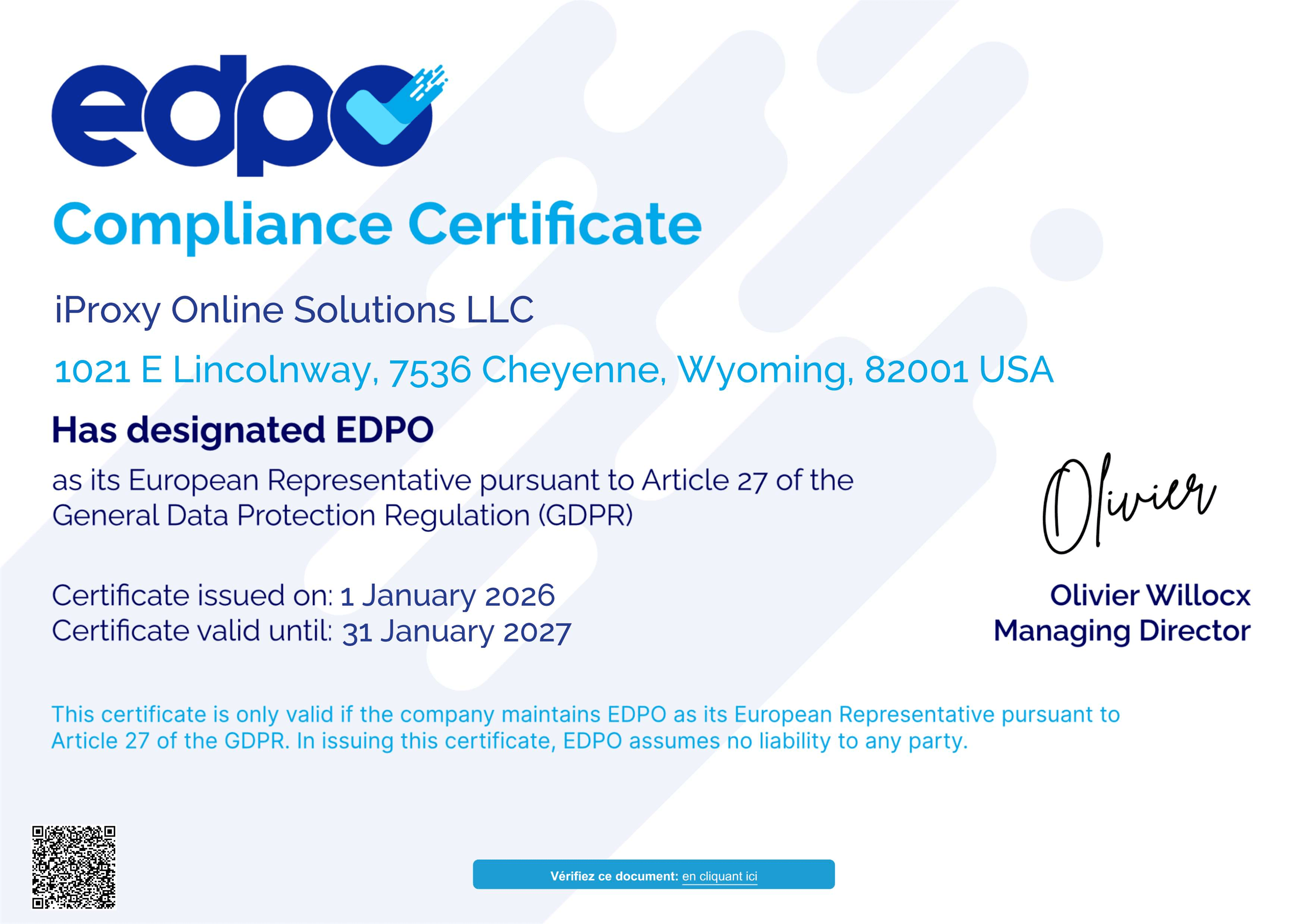 EU representative certificate