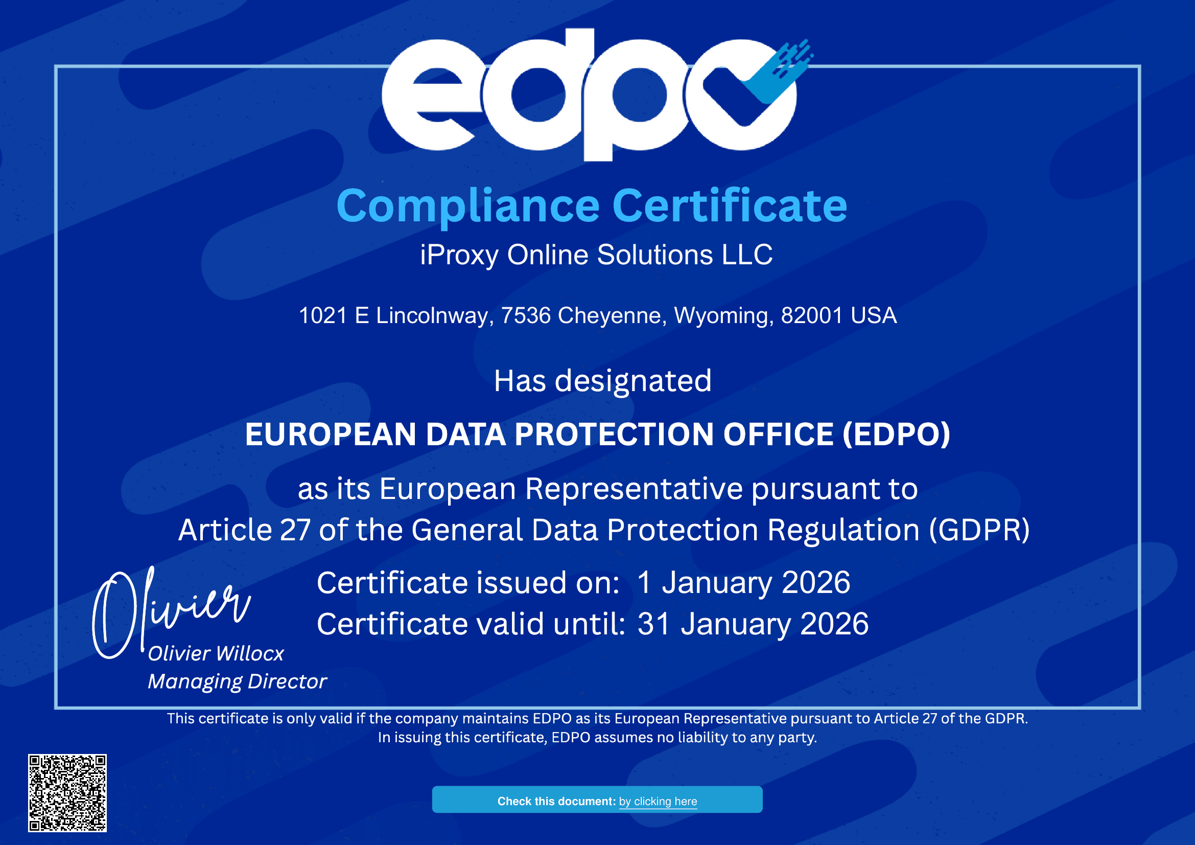 EU representative certificate