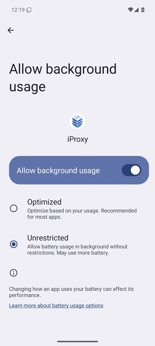Sub-layar Android 15 dengan Unrestricted terpilih