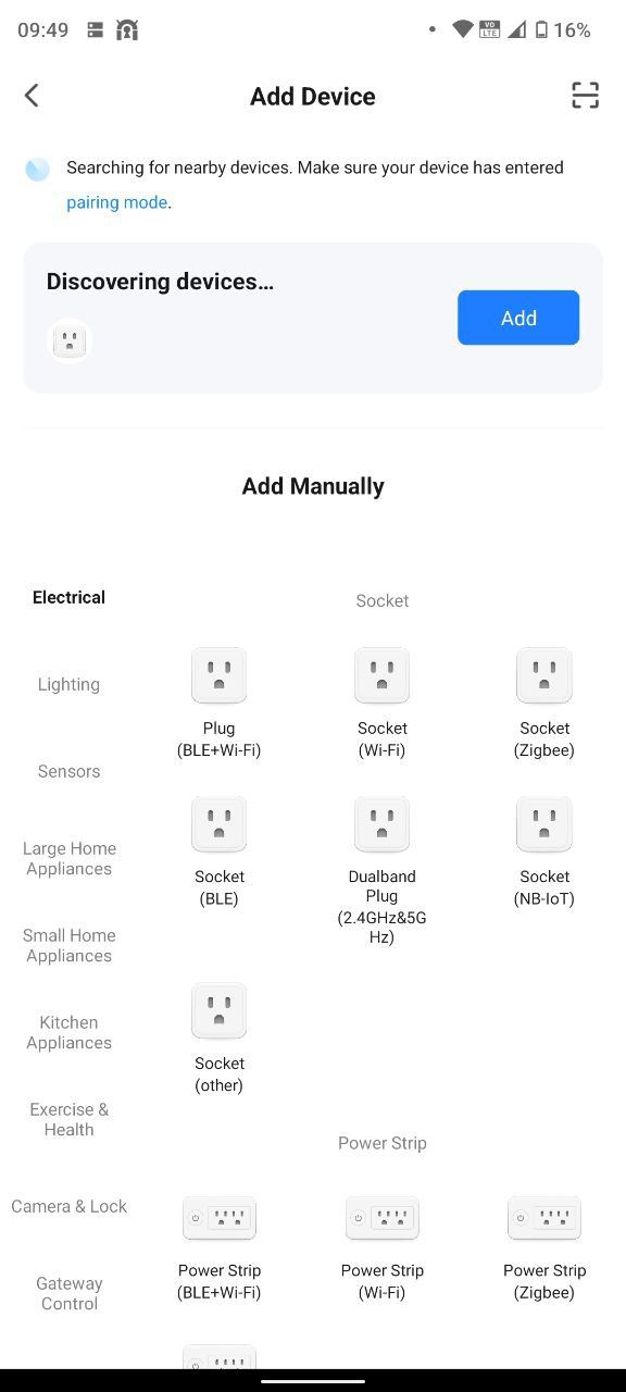 Add device screen